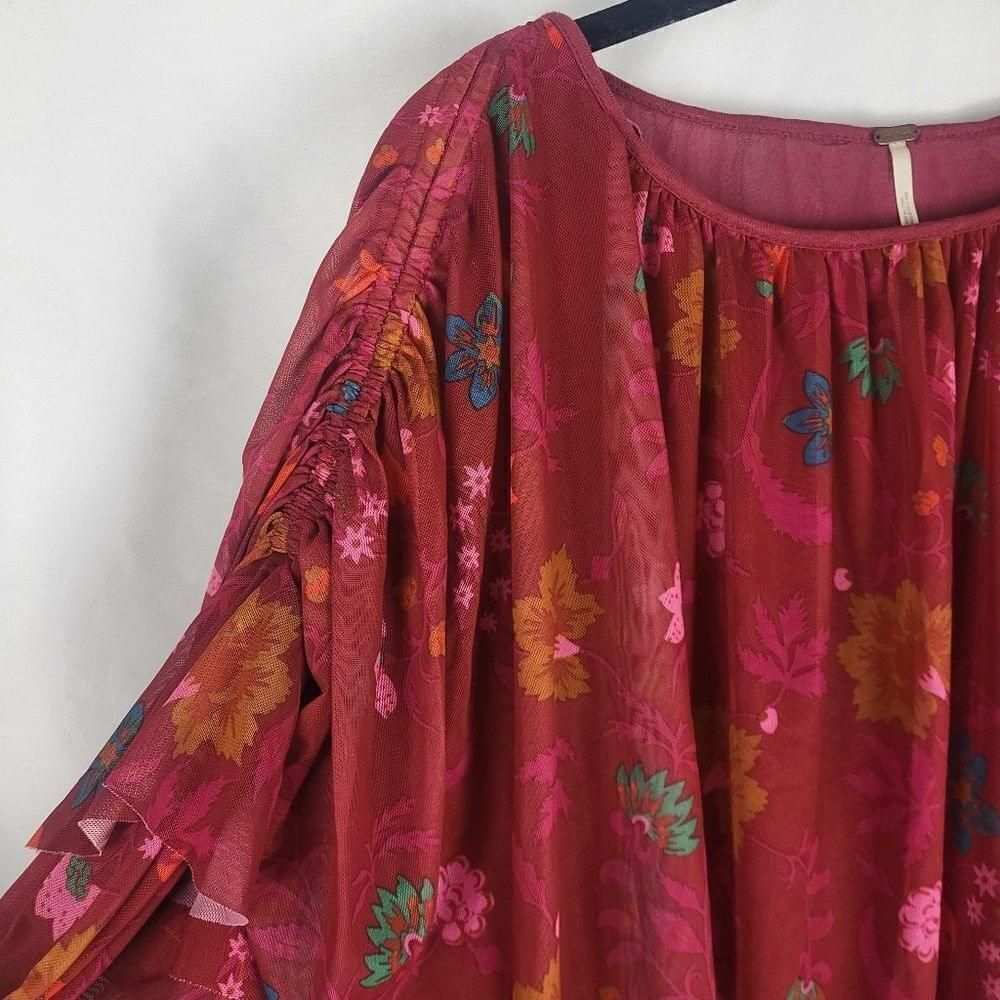 Free People Womens M Wild Flower Honey Mesh Top Berry Oversized Boho Romantic - Picture 6 of 11